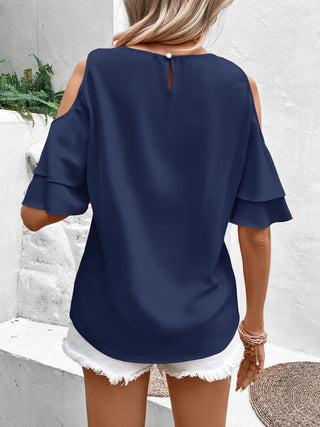 Cold Shoulder Flounce Sleeve Blouse Divacious