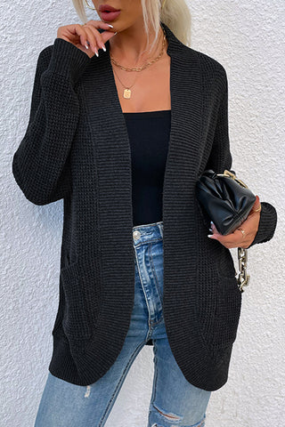 Open Front Rib-Knit Cardigan with Pockets Divacious