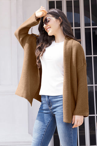 Tied Open Front Long Sleeve Cardigan Divacious