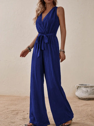 Tied Surplice Sleeveless Wide Leg Jumpsuit Divacious