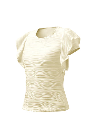 Textured Round Neck Cap Sleeve Top Divacious