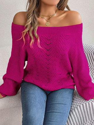 Openwork Off-Shoulder Long Sleeve Sweater Divacious