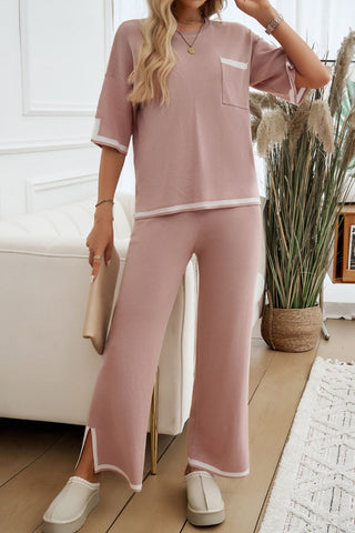 Contrast Trim Half Sleeve Top and Pants Set - Divacious