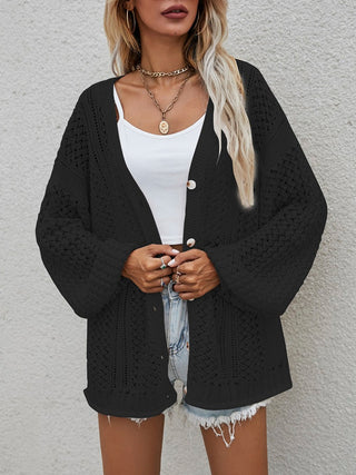 Openwork Button Front Cardigan Divacious