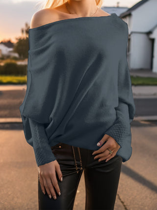 Texture Round Neck Long Sleeve Sweater Divacious