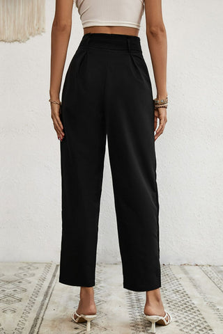 Buttoned Tie-Waist Cropped Pants Divacious