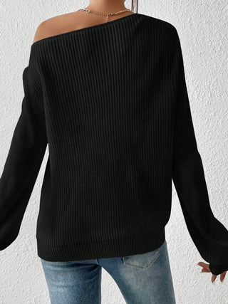 Single Shoulder Long Sleeve Sweater - Divacious