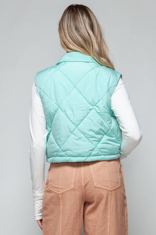 Snobbish Snap Down Quilted Crop Vest Trendsi