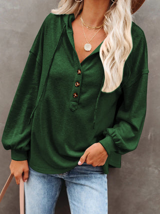 Buttoned Drop Shoulder Hoodie Divacious