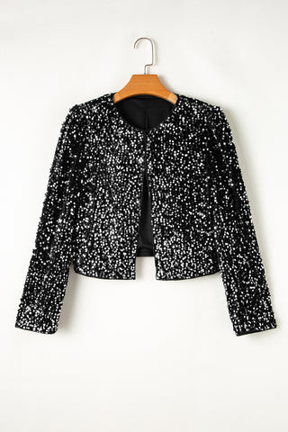 Sequin Open Front Long Sleeve Jacket Trendsi