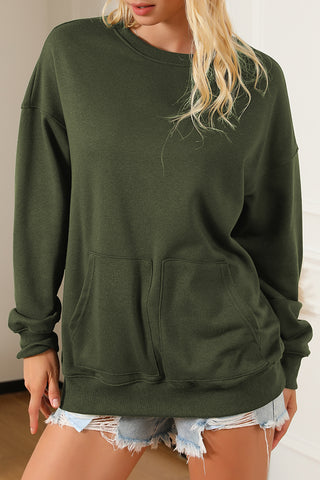 Pocketed Round Neck Dropped Shoulder Sweatshirt Divacious