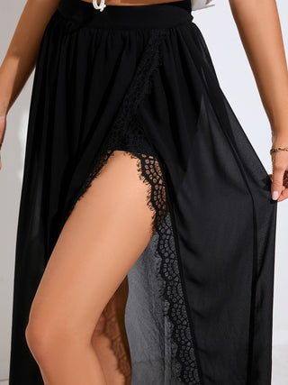 Scalloped Lace Trim Split Skirt Divacious