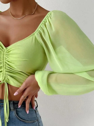 Drawstring Sweetheart Neck Cropped Top Divacious