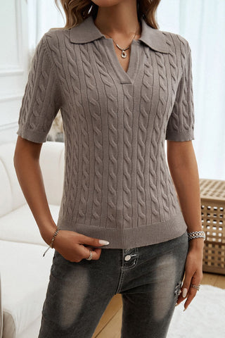 Cable-Knit Short Sleeve Sweater Divacious