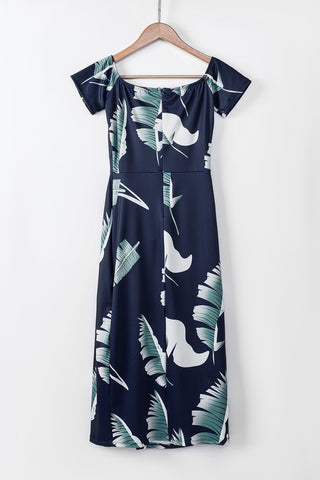 Slit Printed Off-Shoulder Midi Dress Trendsi