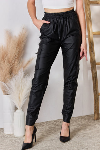 Color 5 Faux Leather Cargo Pants Divacious