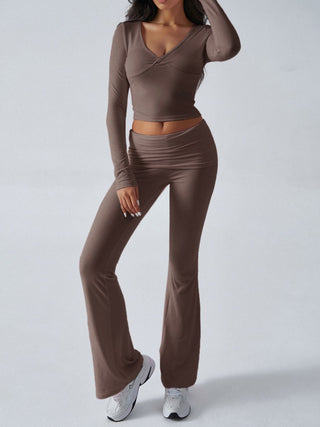 Ruched Long Sleeve Top and Pants Set - Divacious