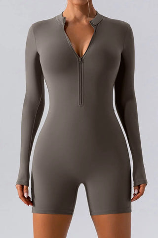 Half Zip Long Sleeve Active Romper Divacious