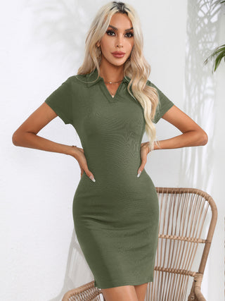 Johnny Collar Short Sleeve Bodycon Dress Trendsi