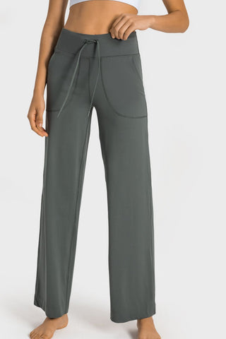 Millennia Drawstring Waist Wide Leg Sports Pants with Pockets Trendsi