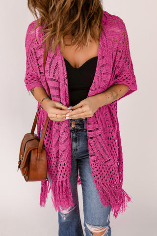 Openwork Open Front Cardigan with Fringes Divacious