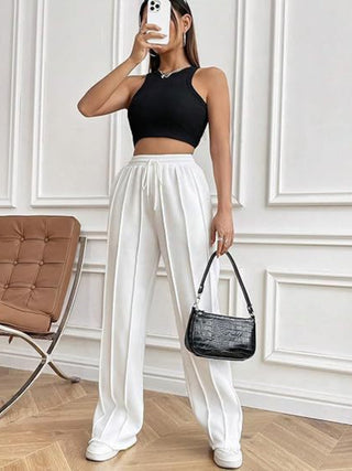 Drawstring Wide Leg Pants with Pockets - Divacious