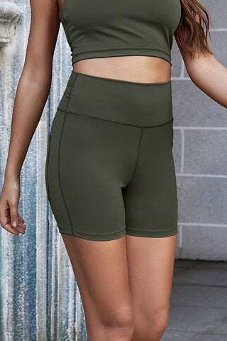 Exposed Seam Decorative Button Yoga Shorts Divacious