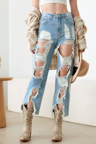 Litz La Frayed Cut Distressed Jeans - Divacious