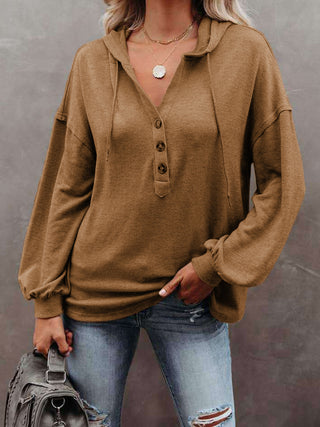 Buttoned Drop Shoulder Hoodie Divacious