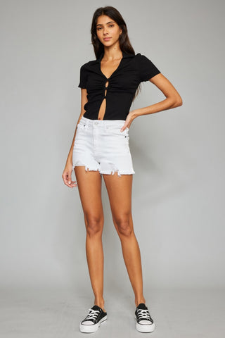 Kancan Full Size High Rise Frayed Hem Denim Shorts Divacious