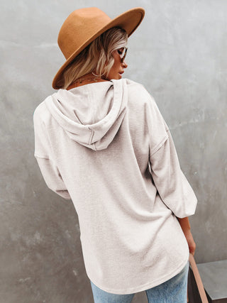 Buttoned Drop Shoulder Hoodie Divacious