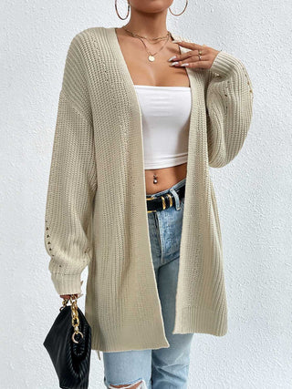 Open Front Dropped Shoulder Slit Cardigan Divacious