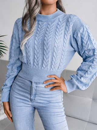 Cable-Knit Round Neck Sweater Divacious