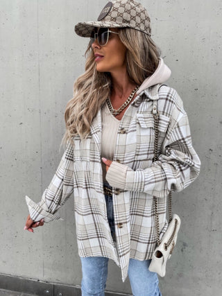 Plaid Dropped Shoulder Hooded Jacket Divacious