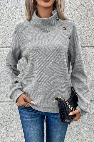 Geometric Buttoned Long Sleeve Sweatshirt Divacious