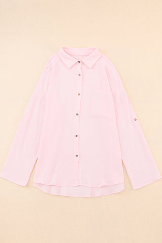 Pocketed Button Up Long Sleeve Shirt Divacious