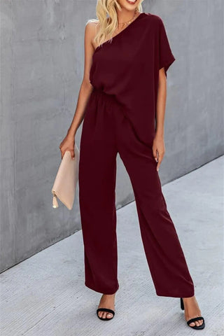 Single Shoulder Short Sleeve Jumpsuit Divacious