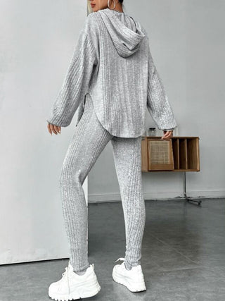 Round Neck Dropped Shoulder Hoodie and Pants Set Trendsi