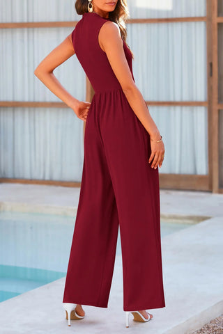 Mock Neck Sleeveless Wide Leg Jumpsuit Divacious