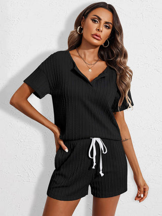 Notched Short Sleeve Top and Shorts Set Trendsi