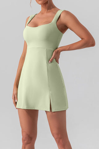 Square Neck Sleeveless Slit Mini Active Dress Trendsi