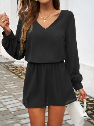 Devine Cutout V-Neck Long Sleeve Mini Dress Trendsi