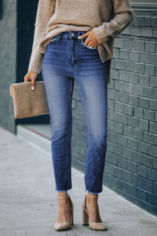 High Waist Raw Hem Skinny Jeans Divacious