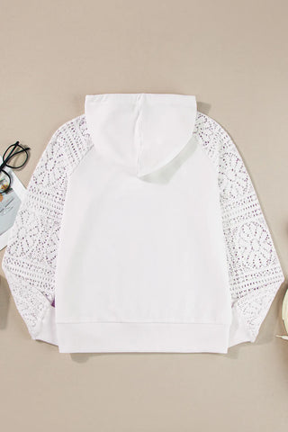 Drawstring Openwork Long Sleeve Hoodie Divacious