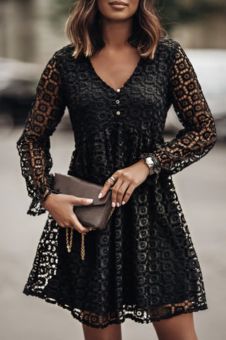 Buttoned Empire Waist Lace Dress Trendsi