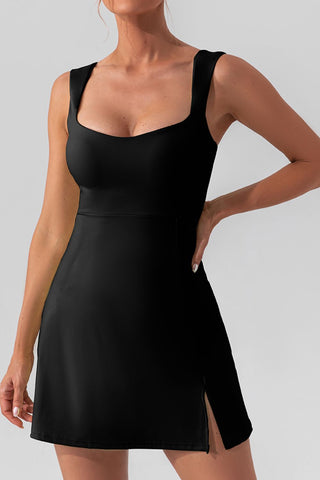 Square Neck Sleeveless Slit Mini Active Dress Trendsi