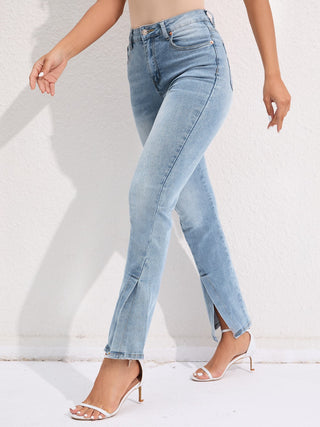 Slit Buttoned Jeans with Pockets Divacious