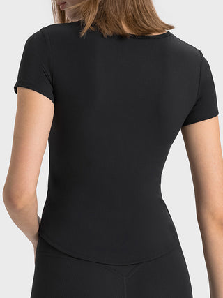 Millennia Notched Short Sleeve Active T-Shirt Trendsi