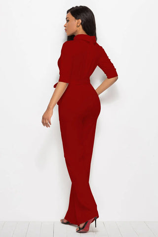 Mock Neck Tie-Waist Half Sleeve Jumpsuit Divacious