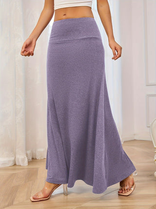 Solid Elastic Waist Maxi Skirt - Divacious